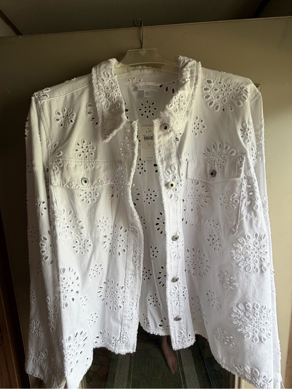 J. Jill White Eyelet Button-Front Casual Shirt Jacket